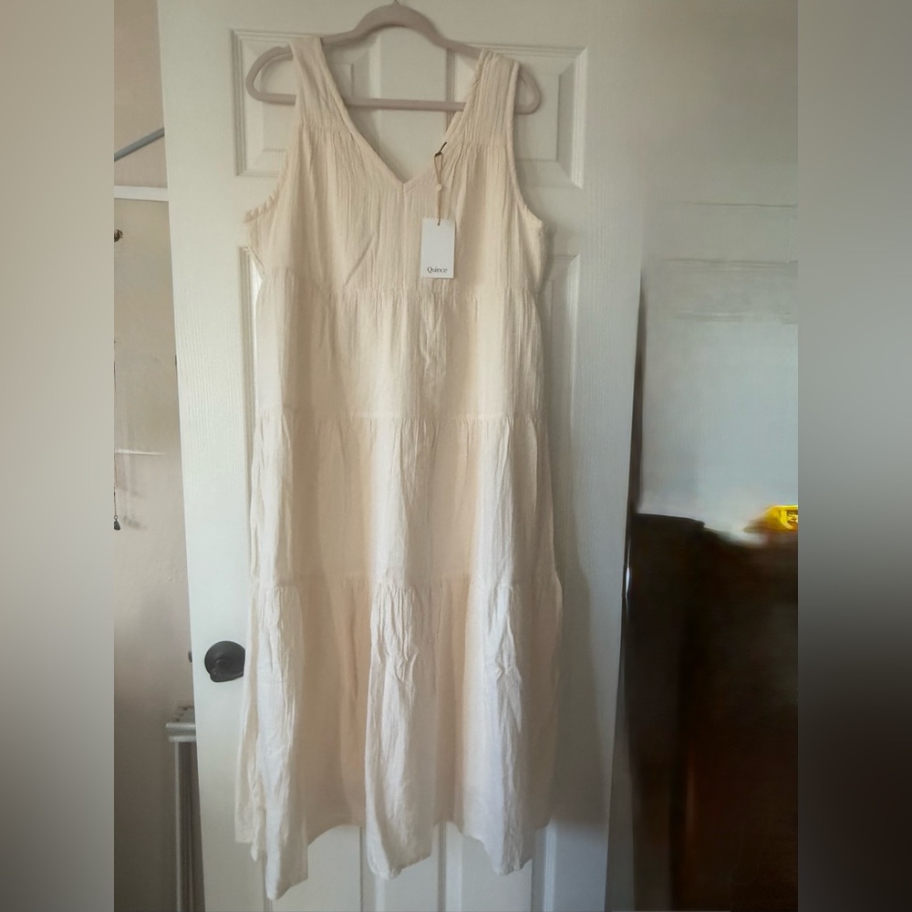 QUINCE Cream Tiered Sleeveless Dress